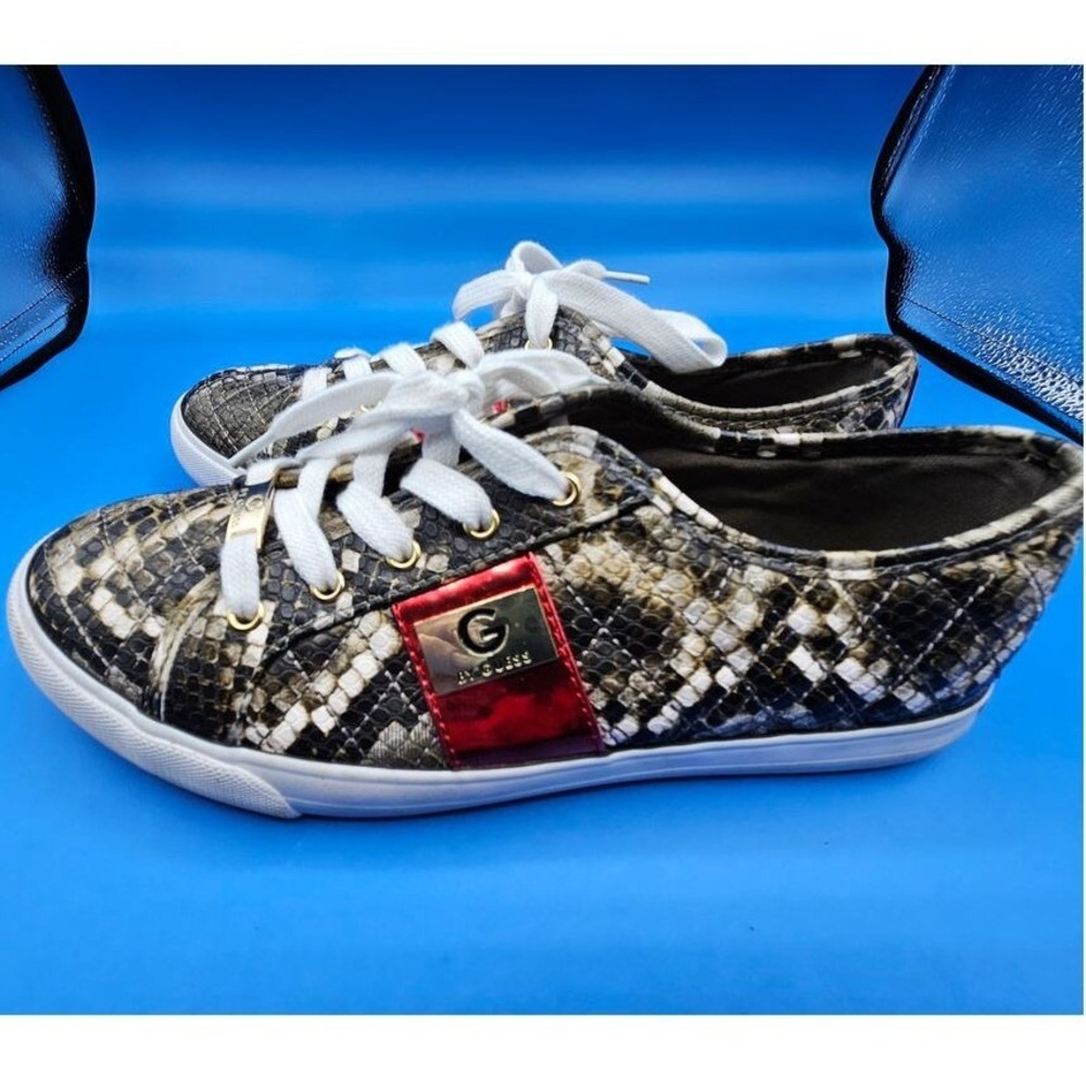 G BY GUESS Sneakers Snakeskin Red Metallic Lace Up Womens 9.5 Excellent